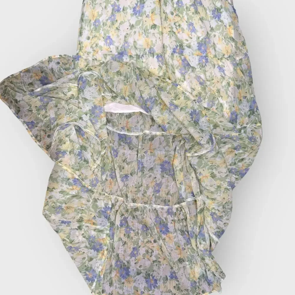 Abercrombie Green Maxi Dress XL Floral Tiered Strappy Resortwear